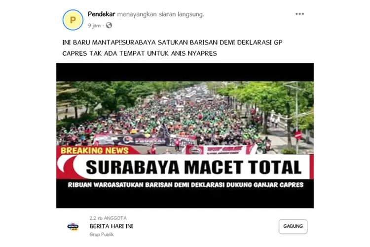 Jalanan Macet karena Demo Ojol, Bukan Deklarasi Capres Ganjar Pranowo di Surabaya